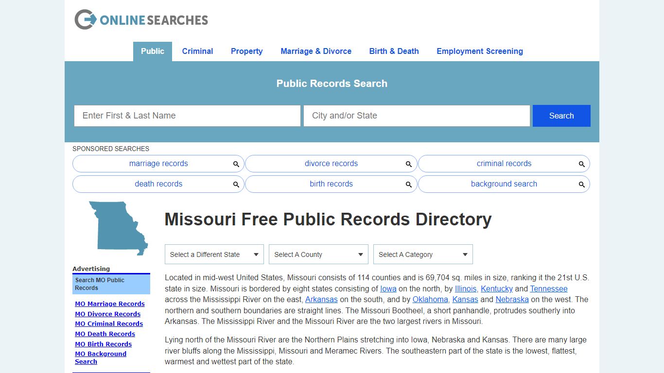 Missouri Free Public Records Directory - OnlineSearches.com